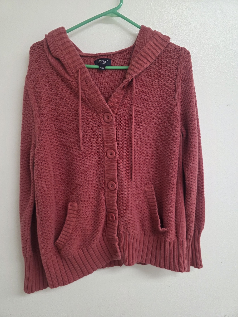 Sonoma Dusty Rose Hooded Button-Front Cardigan (0720)